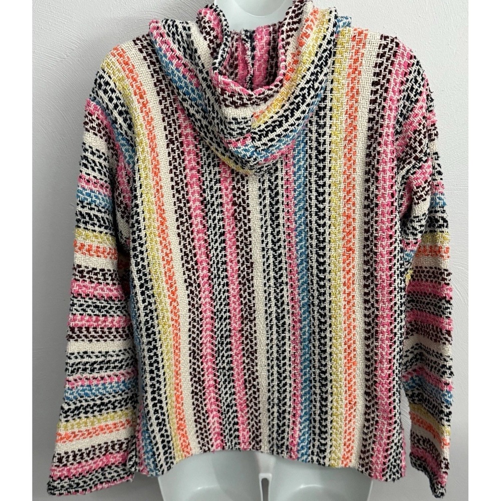 Baja Joe Mexican Blanket Hoodie Baja Pullover Striped Surf Skate Festival Boho M - Picture 2 of 16